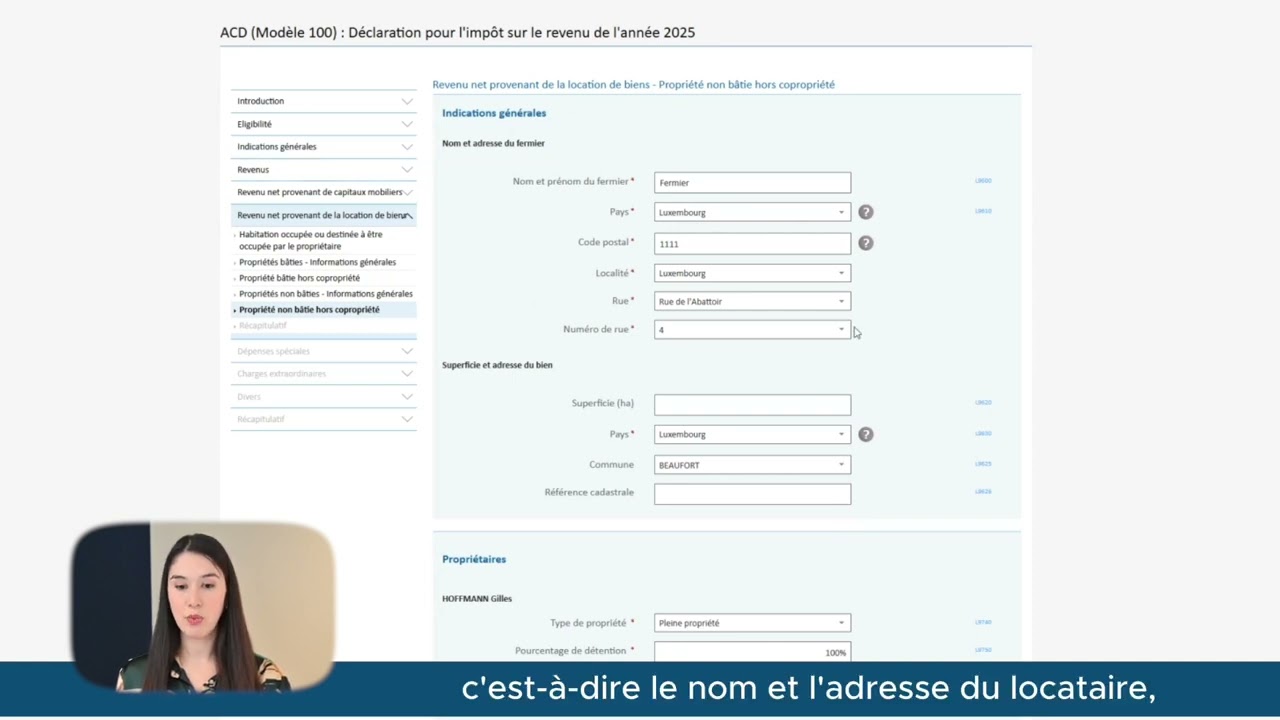 Assistant électronique-tutoriel 8 – Revenus nets de location ou affermage - Année fiscale 2025