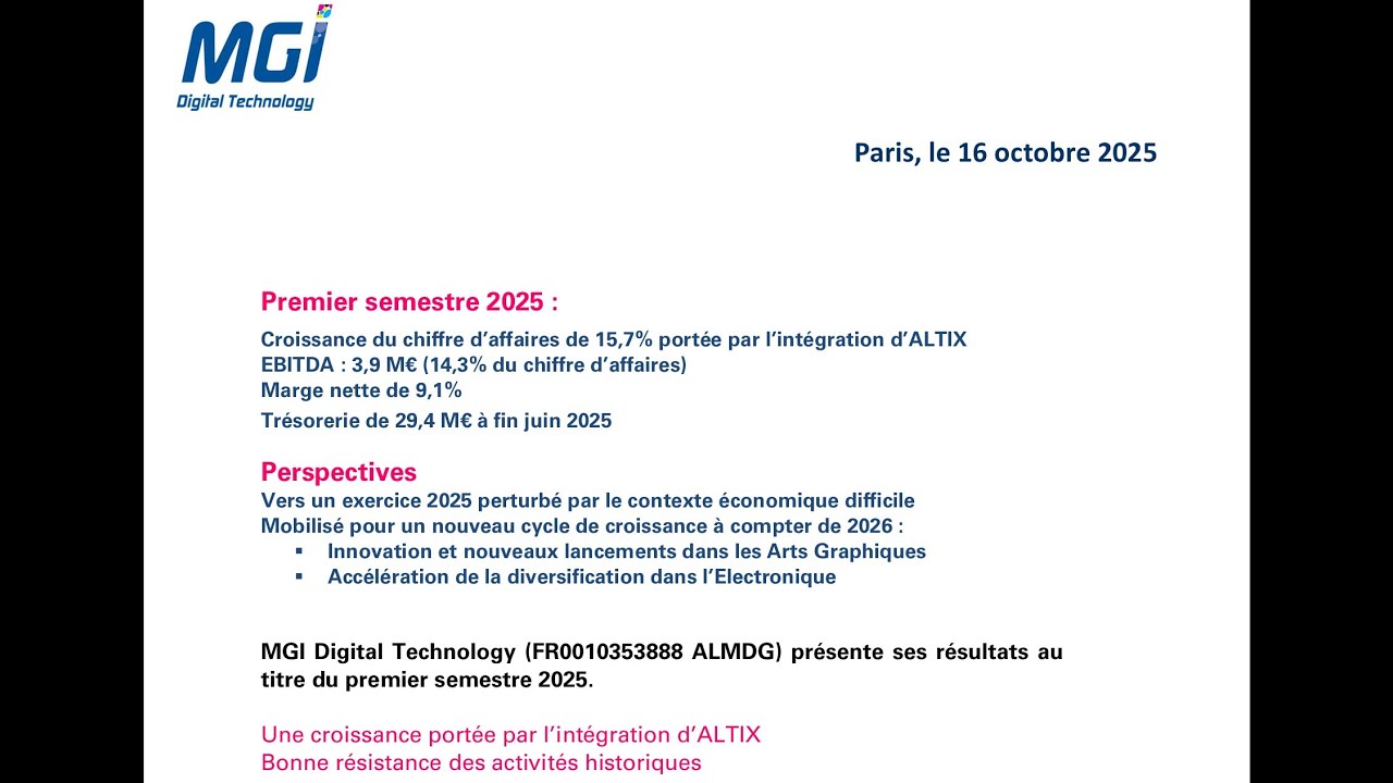 MGI Digital Technology   S1 2025   du 16 octobre 2025